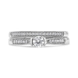 .925 Sterling Silver 1/3 Cttw Diamond Classic Engagement Ring Bridal Set with Milgrain (I-J Color, I3 Clarity) - Ring Size 7