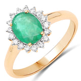 1.39 Carat Genuine Zambian Emerald and White Diamond 10K Yellow Gold Ring