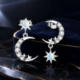 925 Sterling Silver Earrings with Translucent Opal and CZ in Oxidized Finish