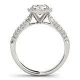 14k White Gold Halo Diamond Engagement Ring with Pave Band (1 1/3 cttw)