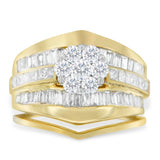 14K Yellow Gold 2-1/3 Cttw Diamond Cluster Channel Set Chevron Shaped Band Engagement Ring & Wedding Band Set