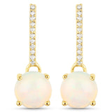 1.06 Carat Genuine Ethiopian Opal and White Diamond 10K Yellow Gold Earrings
