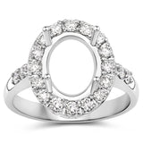 0.60 Carat Genuine White Diamond 14K White Gold Semi Mount Ring - holds 10x8mm Oval Gemstone