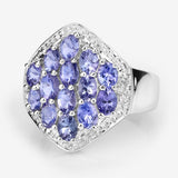 2.41 Carat Genuine Tanzanite and White Topaz .925 Sterling Silver Ring