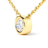10K Yellow Gold 1/3 Carat Round Brilliant-Cut Diamond Modern Bezel-Set Solitaire 16"-18" Pendant Necklace (H-I Color, SI2-I1 Clarity)