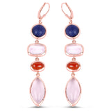 14K Rose Gold Plated 30.55 Carat Genuine Multi Stone .925 Sterling Silver Earrings