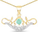 14K Yellow Gold Plated 0.62 Carat Genuine Emerald and White Topaz .925 Sterling Silver Pendant