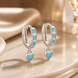 925 Sterling Silver Earrings with Synthetic Turquoise and CZ - White Gold Plated