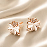 925 Sterling Silver Earrings with Pavé Setting CZ in Rose Gold 0.9x0.7cm for Women
