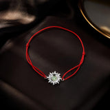 925 Sterling Silver Adjustable Length Bracelet with CZ and Glass Pendant for Women