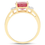 14K Yellow Gold Plated 4.01 Carat Glass Filled Ruby and White Diamond .925 Sterling Silver Ring