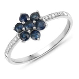 0.59 Carat Genuine Blue Sapphire and White Diamond 14K White Gold Ring
