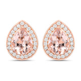 2.03 Carat Genuine Morganite and White Diamond 14K Rose Gold Earrings
