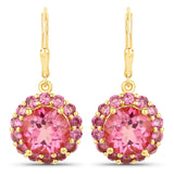 10.74 Carat Genuine Pink Topaz and Rhodolite Garnet .925 Sterling Silver Earrings