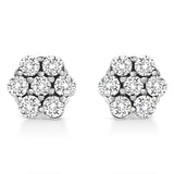 14K White Gold 1/2 Cttw Prong Set Round-Cut Diamond Flower Stud Earring (H-I Color, I1-I2 Clarity)