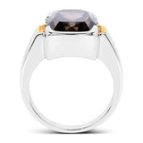 Two Tone Plated 5.51 Carat Genuine Smoky Quartz and White Topaz .925 Sterling Silver Ring