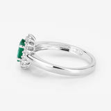 0.86 Carat Genuine Zambian Emerald and White Diamond 14K White Gold Ring
