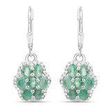 2.48 Carat Genuine Zambian Emerald and White Zircon .925 Sterling Silver Earrings