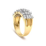 14K Yellow Gold 1.0 Cttw Round and Baguette Diamond Multi-Row Band Ring