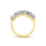14K Yellow Gold 1.0 Cttw Round and Baguette Diamond Multi-Row Band Ring