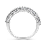 14K White Gold 1.0 Cttw Prong Set Round Diamond Split Shank Three Row Band Ring (H-I Color, I2-I3 Clarity) - Size 6