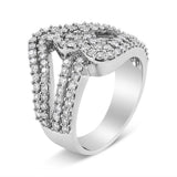 14K White Gold 1 1/2 Cttw Diamond Open Double Heart Bypass Ring Band (H-I Color, VS1-VS2 Clarity) - Ring Size 7