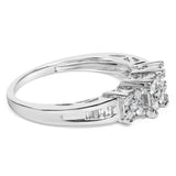 10K White Gold 1/2 Cttw Brilliant & Baguette Cut Diamond 3 Stone Design with 3 Square Clusters Engagement Ring (H-I Color, SI2-I1 Clarity) - Size 6-3/4