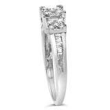 10K White Gold 1/2 Cttw Brilliant & Baguette Cut Diamond 3 Stone Design with 3 Square Clusters Engagement Ring (H-I Color, SI2-I1 Clarity) - Size 6-3/4