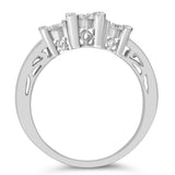 10K White Gold 1/2 Cttw Brilliant & Baguette Cut Diamond 3 Stone Design with 3 Square Clusters Engagement Ring (H-I Color, SI2-I1 Clarity) - Size 6-3/4