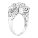 10K White Gold 1.0 Cttw Diamond Rectangular Cushion Shaped Cluster Halo Flared Band Cocktail Fashion Ring (H-I Color, SI2-I1 Clarity) - Size 7