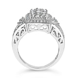 10K White Gold 1.0 Cttw Diamond Rectangular Cushion Shaped Cluster Halo Flared Band Cocktail Fashion Ring (H-I Color, SI2-I1 Clarity) - Size 7