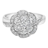 14K White Gold Floral Cluster Diamond Ring (1.0 Cttw, H-I Color, SI2-I1 Clarity) - Size 6