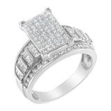 14K White Gold 2.0 Cttw Mixed-Cut Diamond Rectangle Invisible-Set Composite Cluster Ring with Bar- and Channel-Set Band (H-I Color, SI2-I1 Clarity) - Size 5