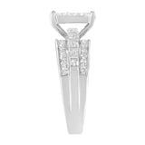 14K White Gold 1.0 Cttw Mixed-Cut Diamond Rectangle Invisible-Set Composite Cluster Ring with Bar- and Channel-Set Band (H-I Color, SI2-I1 Clarity) - Size 7