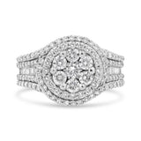 14K White Gold 1 1/2 Cttw Diamond Floral Cluster and Studded Shank Halo Ring (H-I Color, SI2-I1 Clarity) - Ring Size 7
