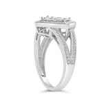 .925 Sterling Silver 1/3 Cttw Invisible Set Princess-Cut Diamond Rhombus and Beaded Halo Ring (H-I Color, SI1-SI2 Clarity) - Ring Size 7