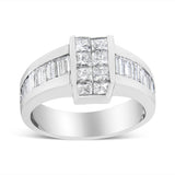 14K White Gold 2 3/4 Cttw Invisible-Set Princess and Channel-Set Baguette Diamond Step Up Cocktail Ring (G-H Color, SI1-SI2 Clarity) - Ring Size 9.25