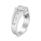 14K White Gold 2 3/4 Cttw Invisible-Set Princess and Channel-Set Baguette Diamond Step Up Cocktail Ring (G-H Color, SI1-SI2 Clarity) - Ring Size 9.25