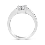 14K White Gold 2 3/4 Cttw Invisible-Set Princess and Channel-Set Baguette Diamond Step Up Cocktail Ring (G-H Color, SI1-SI2 Clarity) - Ring Size 9.25