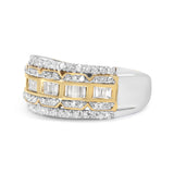 10K White and Yellow Gold 1.00 Cttw Baguette and Round cut Diamond Art Deco Multi-Row Ring Band (I-J Color, I1-I2 Clarity) - Ring Size 7