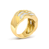 14K Yellow Gold 1-1/3 Cttw Baguette Diamond Wave Design Band Ring