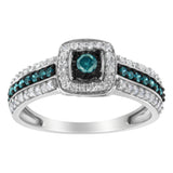 .925 Sterling Silver Treated Blue Miracle-Set Diamond Engagement Ring (1/2 Cttw, J-K Color, I1-I2 Clarity) - Size 6