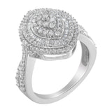 .925 Sterling Silver 1.0 Cttw Round & Baguette-Cut Diamond Marquise-Shaped Cluster Triple Stepped Halo Cocktail Fashion Ring (I-J Color, I2-I3 Clarity) - Size 7