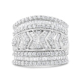 .925 Sterling Silver 2.0 Cttw Diamond Edge Multi-Row Ring Band ( J-K Color, I3 Clarity) - Ring Size 7