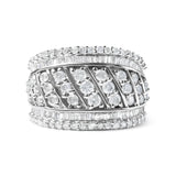 .925 Sterling Silver 2.00 Cttw Diamond Fashion Multi Row Cocktail Ring (H-I Color, I2-I3 Clarity) - Ring Size 7