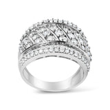 .925 Sterling Silver 2.00 Cttw Diamond Fashion Multi Row Cocktail Ring (H-I Color, I2-I3 Clarity) - Ring Size 7