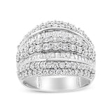 .925 Sterling Silver 2.00 Cttw Round and Baguette-Cut Diamond Cluster Ring (H-I Color, I1-I2 Clarity) - Size 7