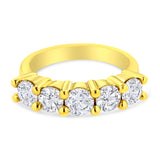 14K Yellow Gold Plated .925 Sterling Silver 2.0 Cttw Shared Prong Set Diamond 5 Stone Wedding Band Ring (J-K Color, I1-I2 Clarity) - Size 7