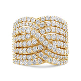 10K Yellow Gold 3.0 Cttw Diamond Eight-Row Bypass Crossover Statement Band Ring (H-I Color, I2-I3 Clarity) - Size 7