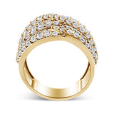 10K Yellow Gold 3.0 Cttw Diamond Eight-Row Bypass Crossover Statement Band Ring (H-I Color, I2-I3 Clarity) - Size 7